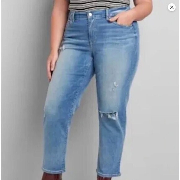 Lane Bryant Jeans Women Size 20 Distressed Girlfriend Straight Flex Waistband - Picture 1 of 9